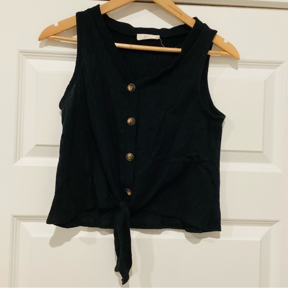 Jolie Black Buttoned Tie-Front Tank Top